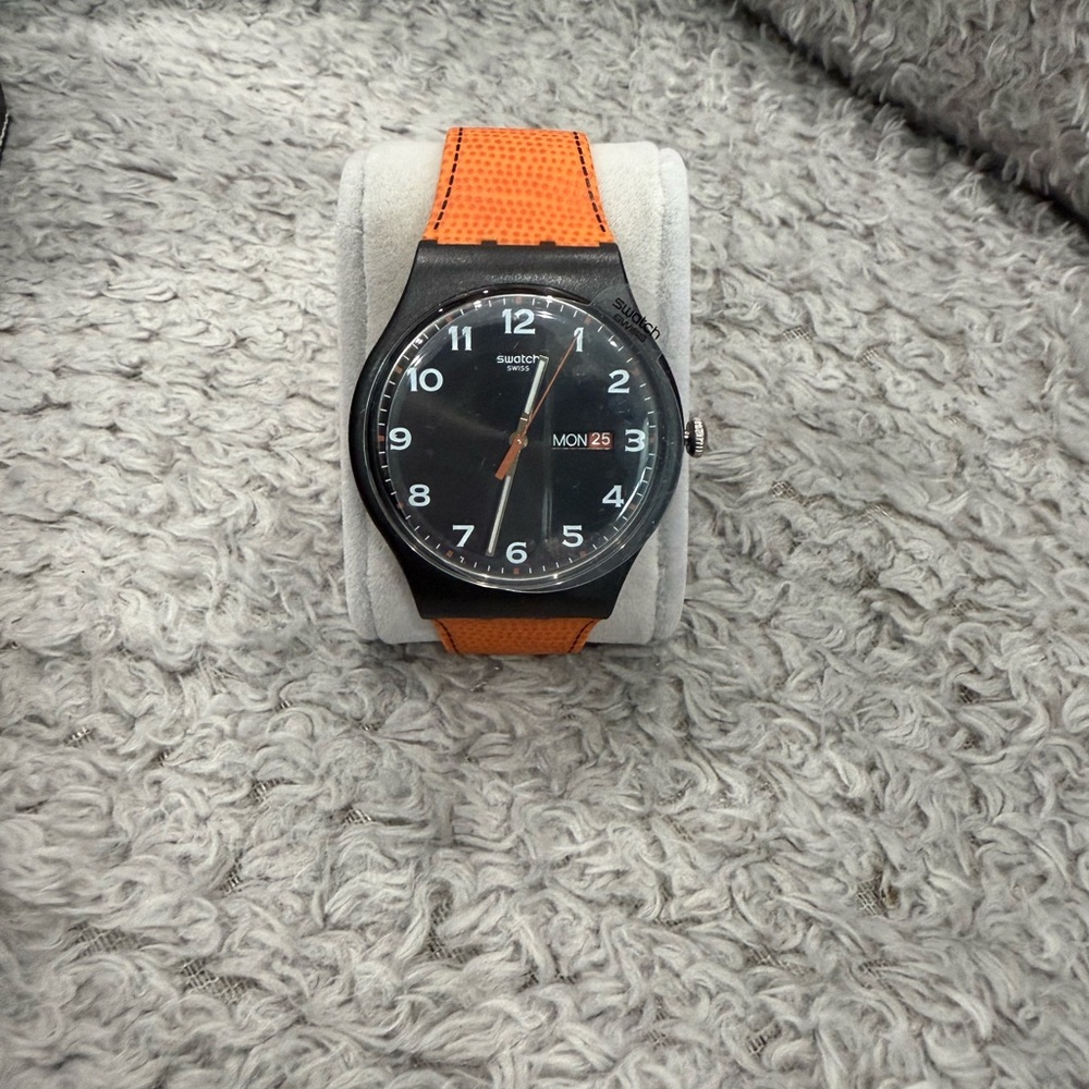 Swatch Black Dial with Orange Strap Watch
